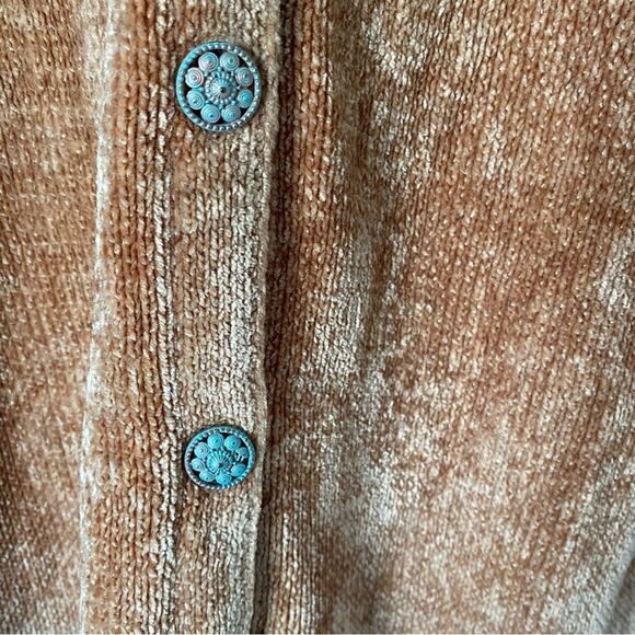 Sweater Sweater Chenille Cardigan Sweater Western Boho Navajo Tan Turquoise - Picture 7 of 9